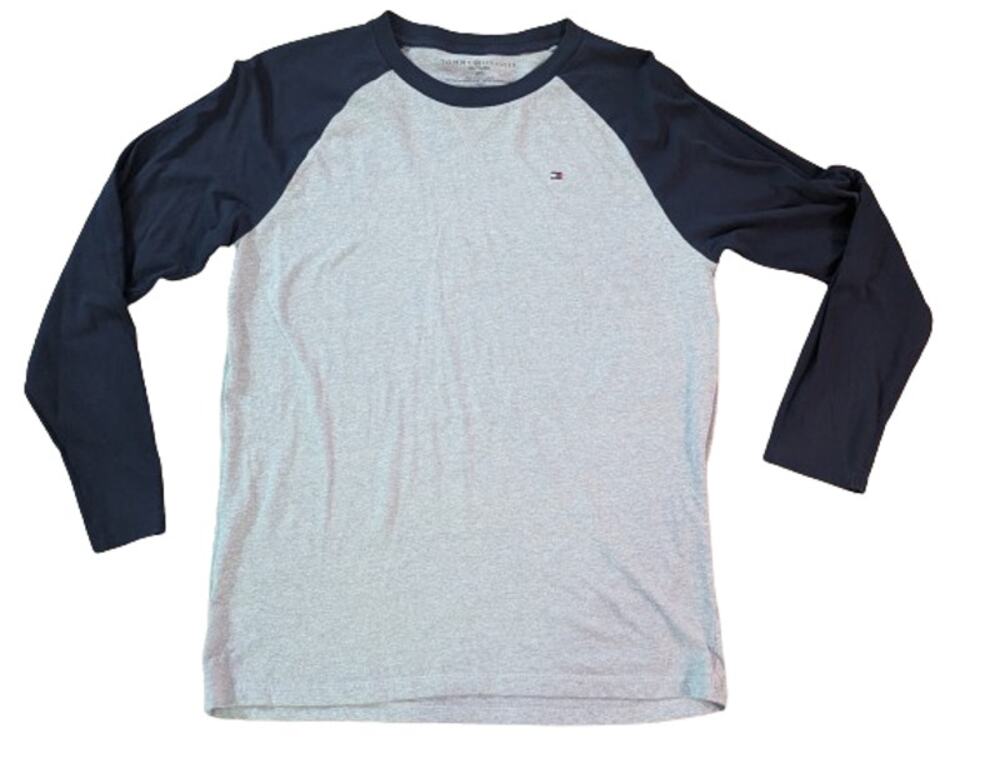 TOMMY HILFIGER Boys Youth Gray & Blue Color Block T Shirt Size XL (20)